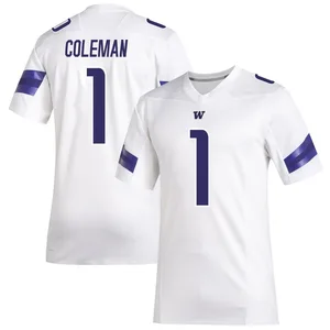 Jonah Coleman Adidas Washington Huskies Men's Premier Replica Football Jersey - White